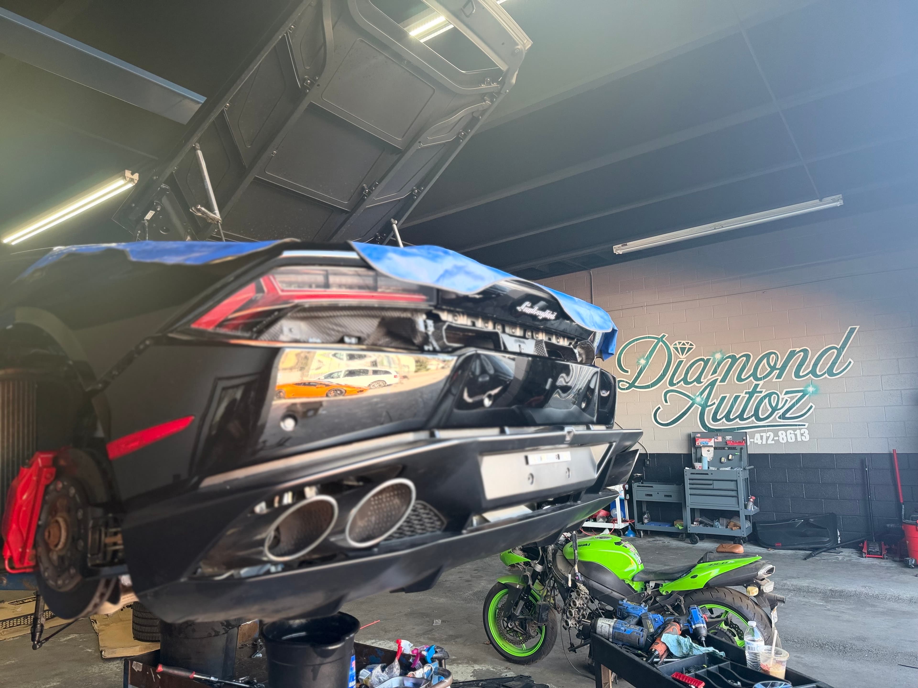 Lamborghini on lift at Diamond Autoz